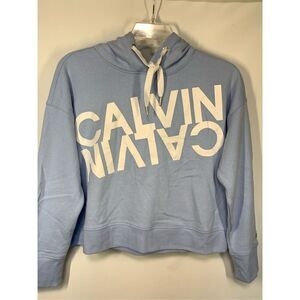 2—Calvin Klein Women's Long Sleeve Graphic Cropped Hoodie Blue Size Large